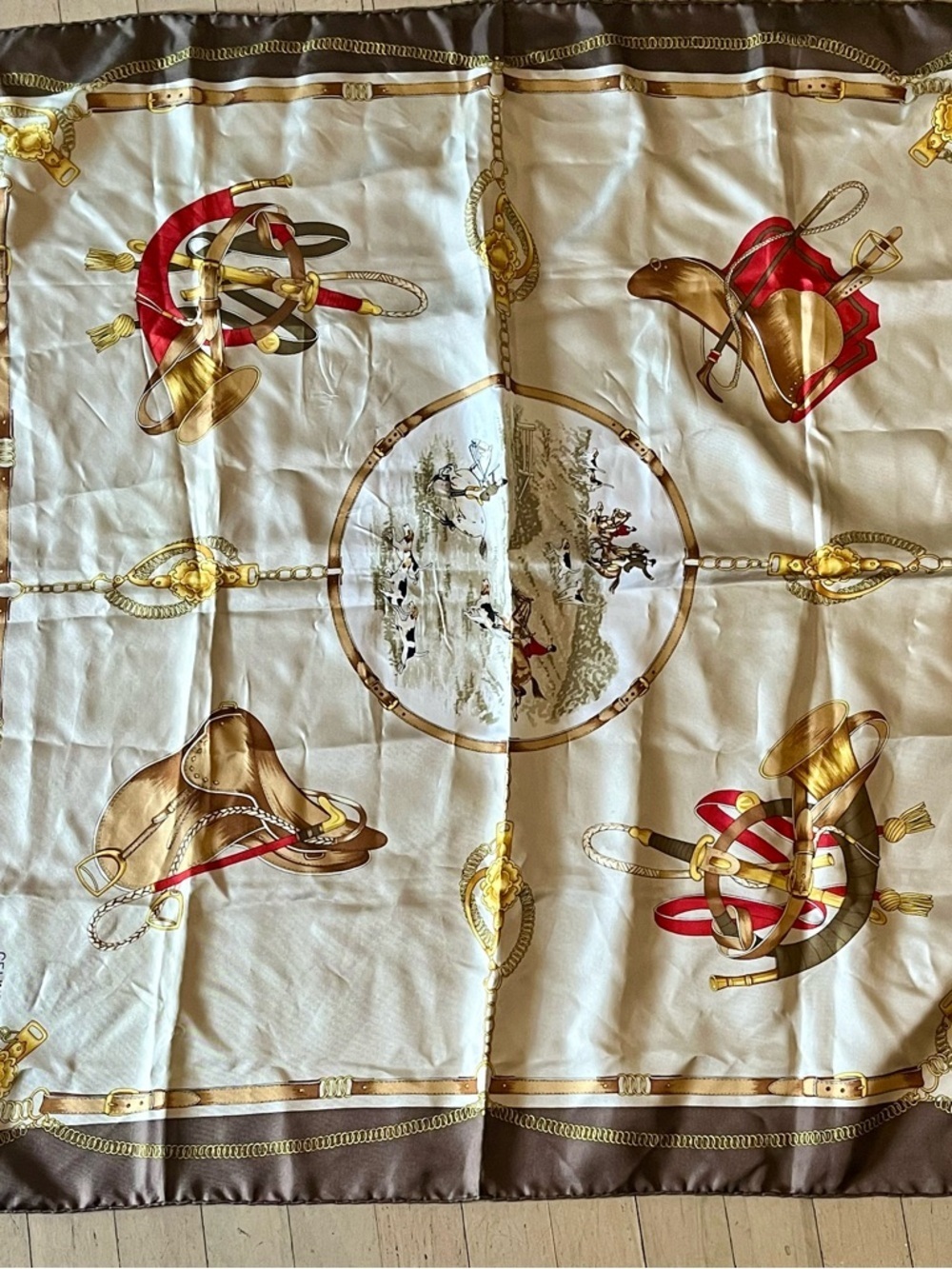 Vintage Celine Paris Equestrian Themed Silk Scarf